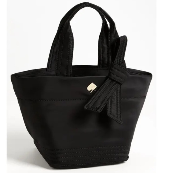 Kate Spade Flatiron Hana Black Tote Bucket Purse Logo Bow Tie Nylon Diaper Bag - Picture 1 of 10